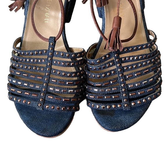 Stuart Weitzman Skippity Antique Denim Strappy Tassel Wrap Sandals 7.5 - Picture 7 of 16